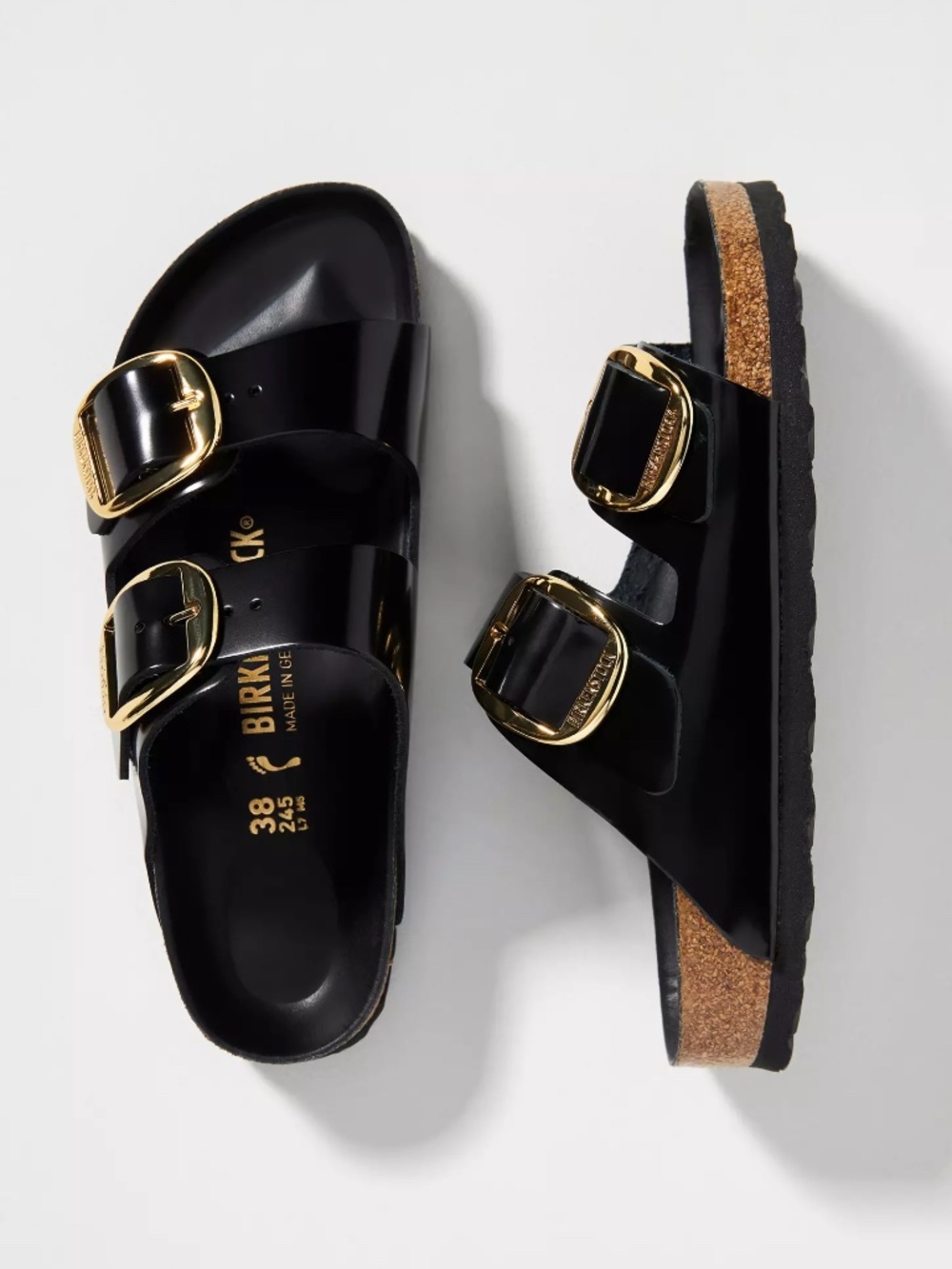 Birkenstock Arizona Big Buckle High Shine Sandals in Black Size 38 - Picture 2 of 10